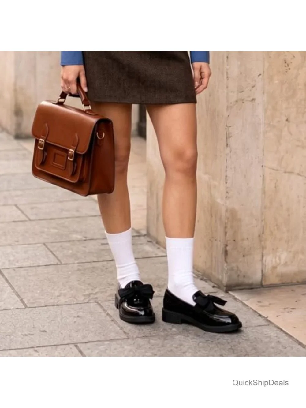 Women's Bow Loafers Patent Leather Slip-On Flats Comfort Shoes